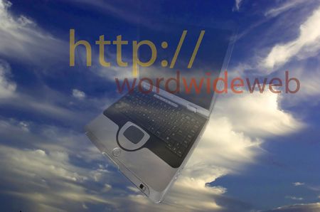 Blue Sky with laptopの写真素材