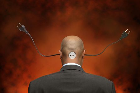 Businessman head with plugs