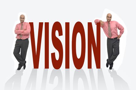 Businessman with the word vision isolated in whiteの写真素材