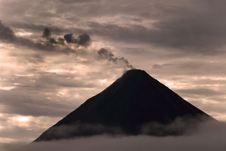 Arenal volcano with smoke in the afternoon, Costa Ricaの写真素材