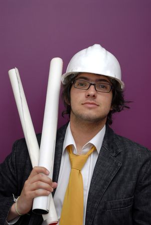 Young engineer with projects
