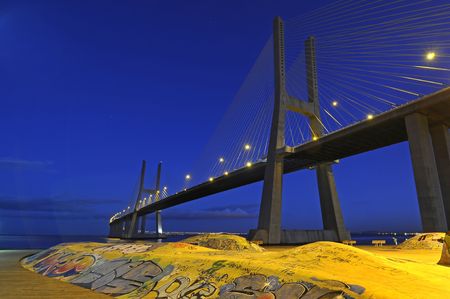 Vasco da Gama bridge in Lisbon Portugalのeditorial素材