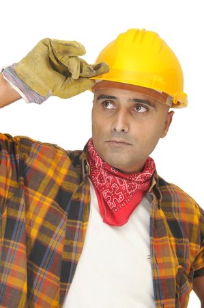 worker with hat isolated against a white background