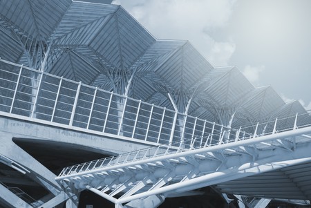 Modern train station in Lisbon's Nations Parkの写真素材