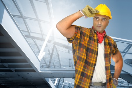 worker with Train station as background