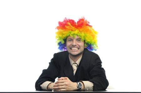 Clown businessman  isolated in whiteの写真素材