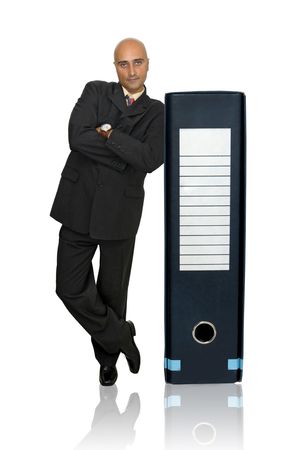 Businessman with files isolated in whiteの写真素材