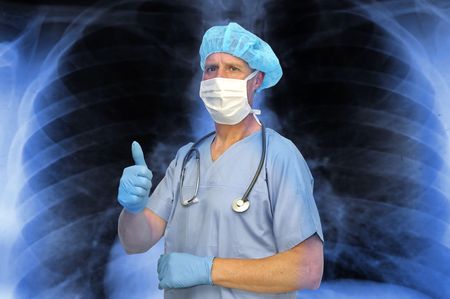 Doctor with x-ray isolated in white
