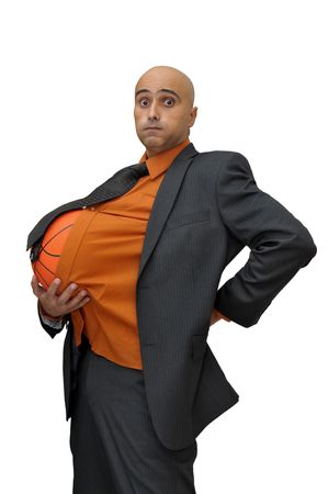 Businessman with basketball isolated in whiteの写真素材