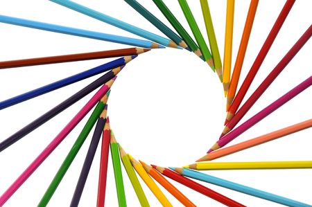 Color pencils background isolated in whiteの写真素材