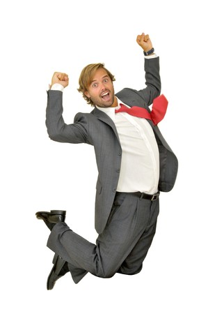 Businessman jumping isolated in whiteの写真素材