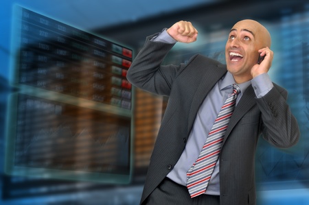 Businessman or stock broker with digital pannels background