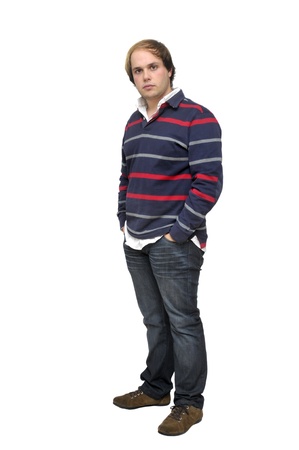 Young  casual man posing isolated in whiteの写真素材