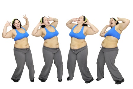 Desperate large girl isolated in whiteの写真素材