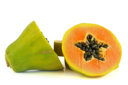 Papaya fruit isolated in whiteの写真素材