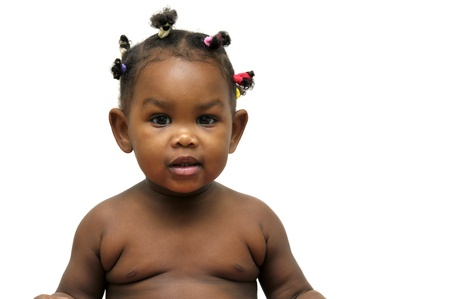 Beautiful black babygirl isolated in whiteの写真素材
