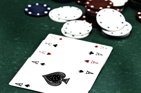 Poker table with cards ans chipsのeditorial素材