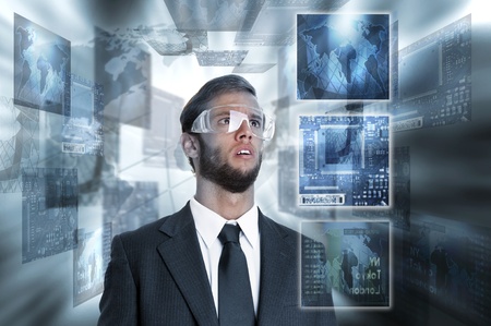 Young businessman in a digital world
