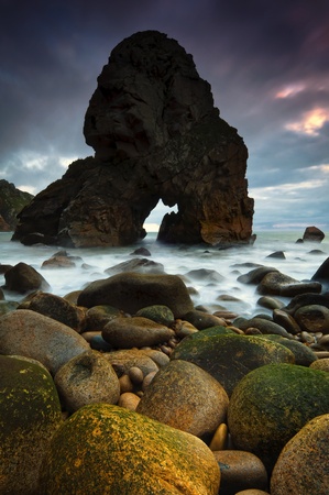 Sunset in Malhada beach in Portugalの写真素材