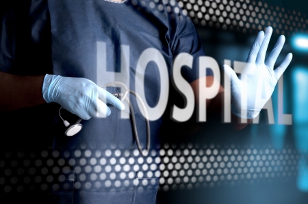 Doctor opening the hospital doorの写真素材