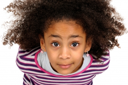 Beautiful dark girl posing isolated in whiteの写真素材