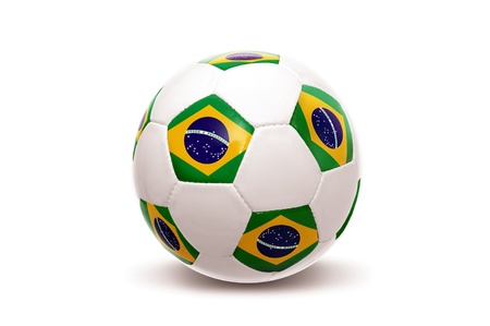 Soccer ball with Brazilian flag isolated in whiteの写真素材