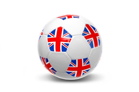 Soccer ball with British flag isolated in whiteの写真素材