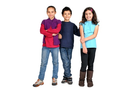 Group of children posing isolated in whiteの写真素材