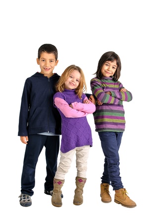 Group of children posing isolated in whiteの写真素材