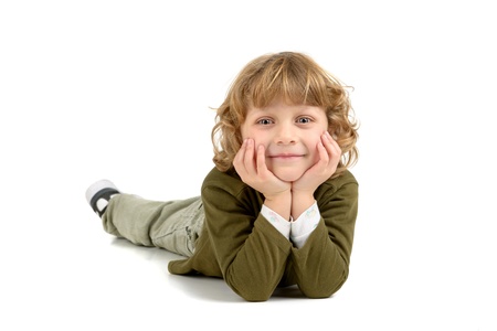 Handsome young boy  isolated in whiteの写真素材