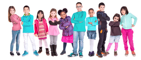 Group of children posing isolated in whiteの写真素材