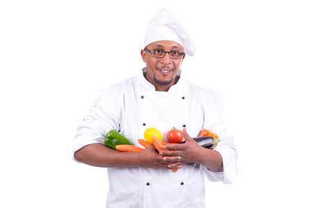 Male chef with fruits and vegetables 