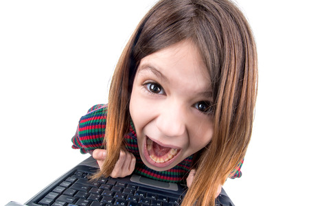 Desperate young girl with laptop computer