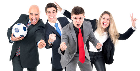 Group of businesspeople celebrating fottballの写真素材