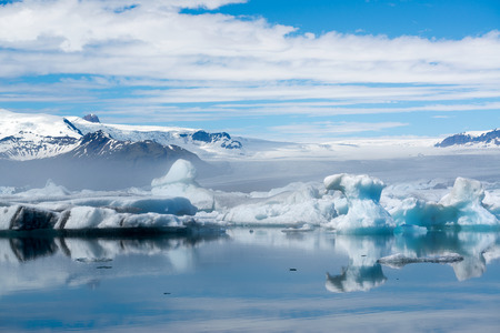 Reflections in Jokulsarlon lagoon, Iceland, in June