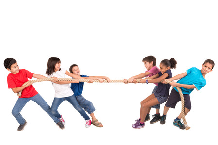 Group of children in a rope-pulling contest