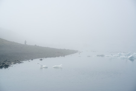 Fog in Jokulsarlon lagoon, Iceland, in Juneの写真素材