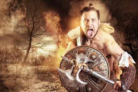 Ancient warrior or Gladiator ready to fightの写真素材