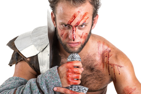 Ancient warrior or Gladiator isolated in a white backgroundの写真素材