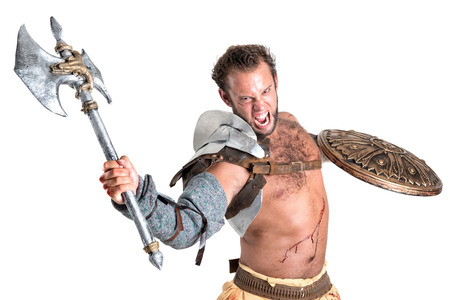 Ancient warrior or Gladiator isolated in a white backgroundの写真素材