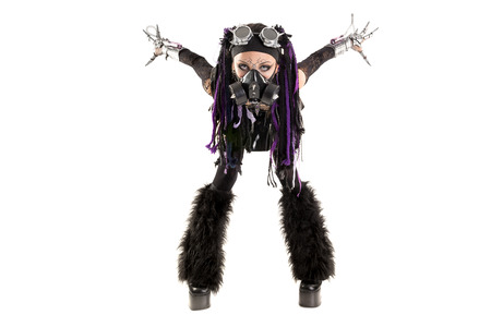 Cyber Gothic girl posing isolated in white