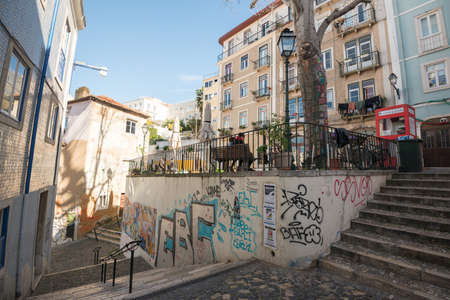 Beautiful and unique Mouraria district in Lisbon, Portugalのeditorial素材
