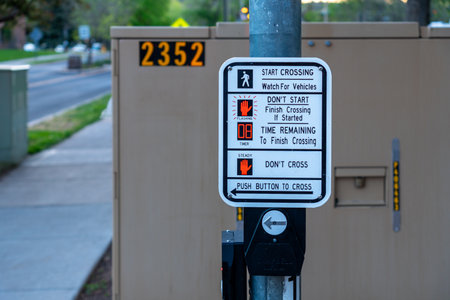Pedestrian Traffic Light Sign Displaying Crossing Instructions, in the United States of America