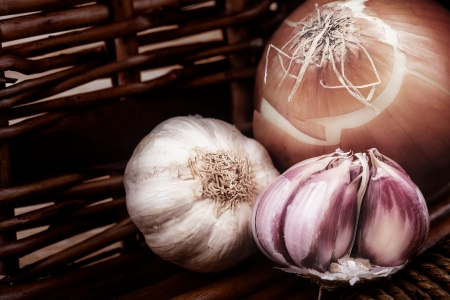 Still life with garlic and onionの写真素材