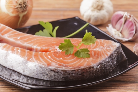 raw salmon filletの写真素材