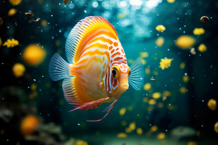 Colorful discus fish in a planted aquarium. White, yellow, orange and brown.の素材