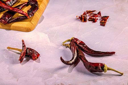 Whole and Chopped Red Chiliesの写真素材