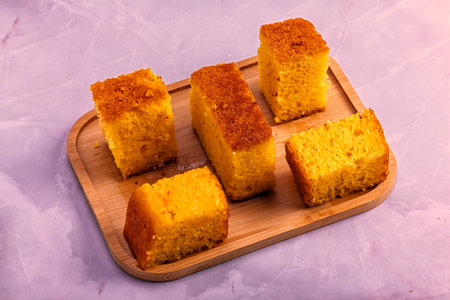 Thai style coconut cake on wooden tray, Thai dessert made from coconut