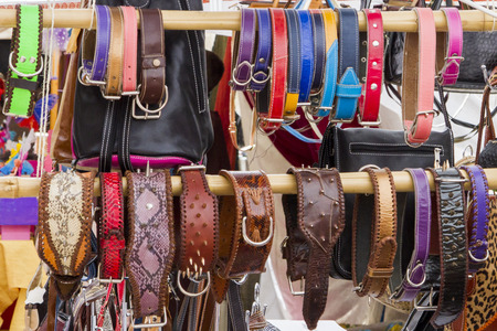 necklaces for dogs in the streetの写真素材