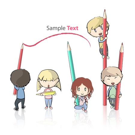 Many friends with pencil drawing on the wall  Vector illustration のイラスト素材